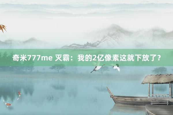 奇米777me 灭霸：我的2亿像素这就下放了？